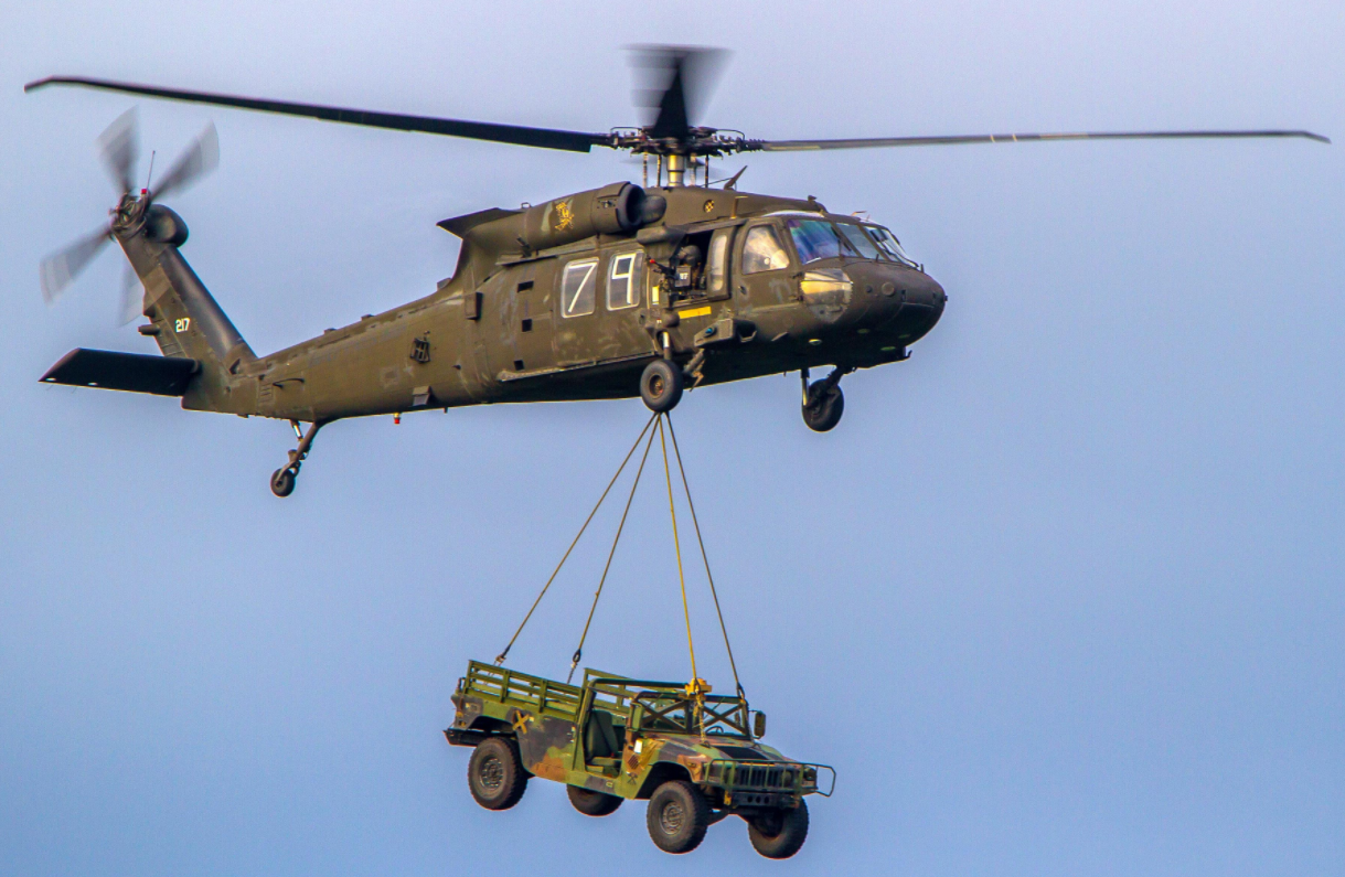 UH-60 Blackhawk sling load of HUMVEE